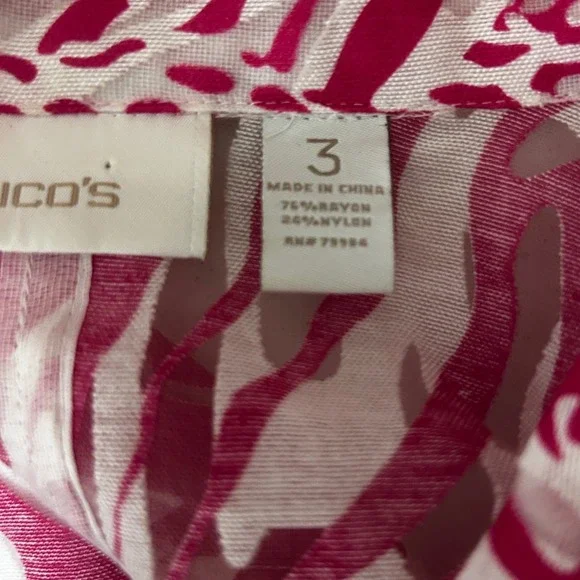 Chicos 3 Womens Sheer Zip Jacket XL Pink White Animal Print Drawstring Boho Chic - Picture 11 of 13